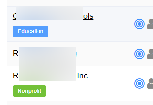 Education and Nonprofit qualification badges beside companies in Sync 365