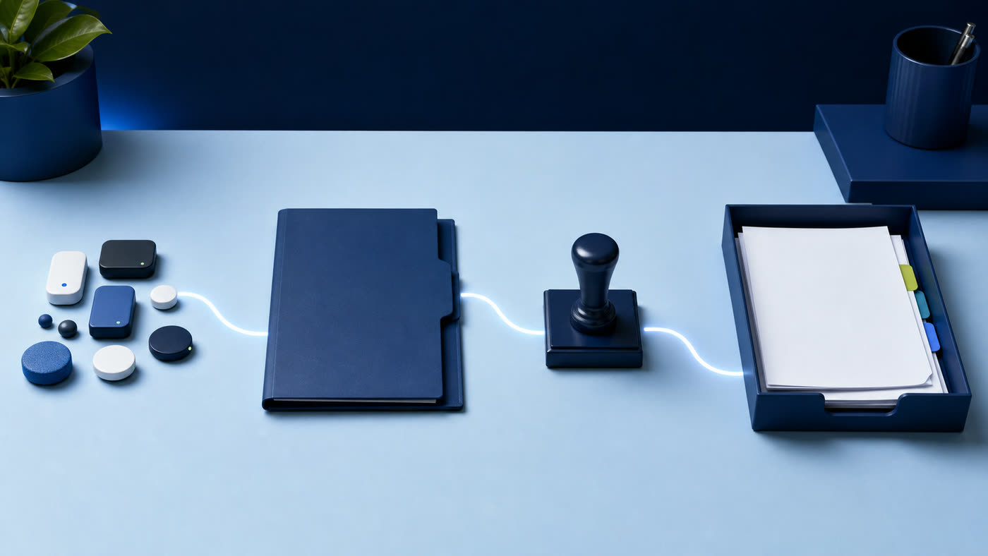 Abstract endpoint counts moving through an agreement, approval and invoice review process