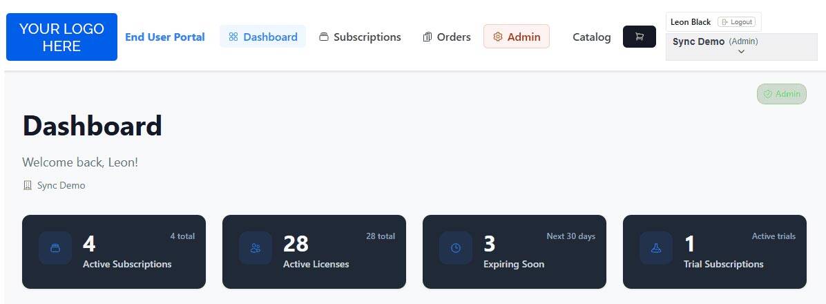 White-label End User Portal dashboard with custom company branding