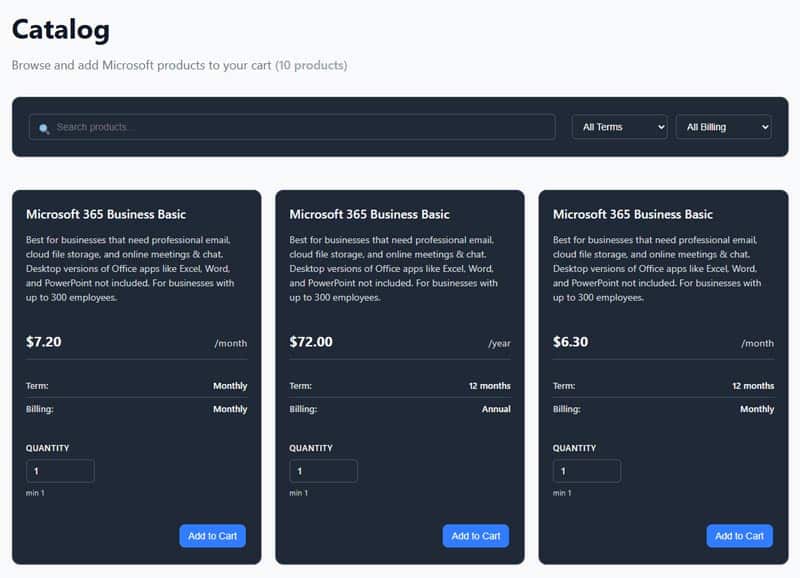 Custom catalogue pricing configured for an End User Portal customer