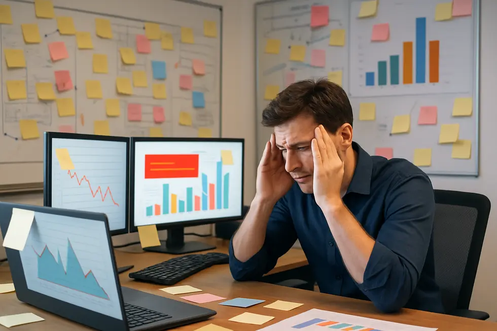 Finance staff grappling with billing errors and license spreadsheets, highlighting manual reconciliation challenges.